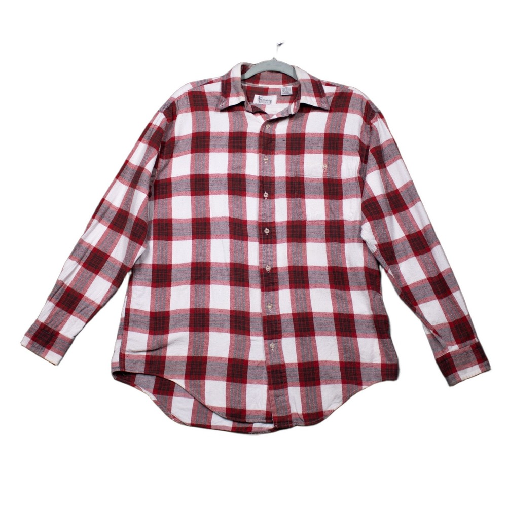 Kenny Rogers Mens Vintage Red White Plaid Cotton Flannel Button Up Shirt MT Tall